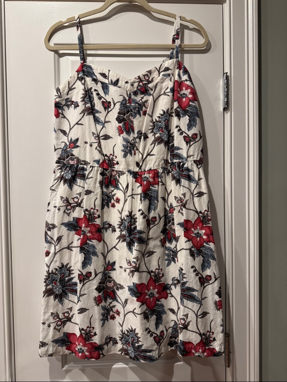 LOFT White Floral Sundress with Red and Blue Flowers